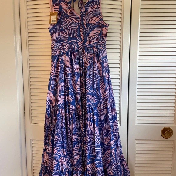 Boden Purple Palm-Print V-Neck Maxi Dress - Picture 4 of 8